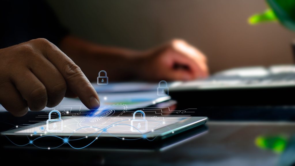 AI safety, man using Ipad with enhanced safety