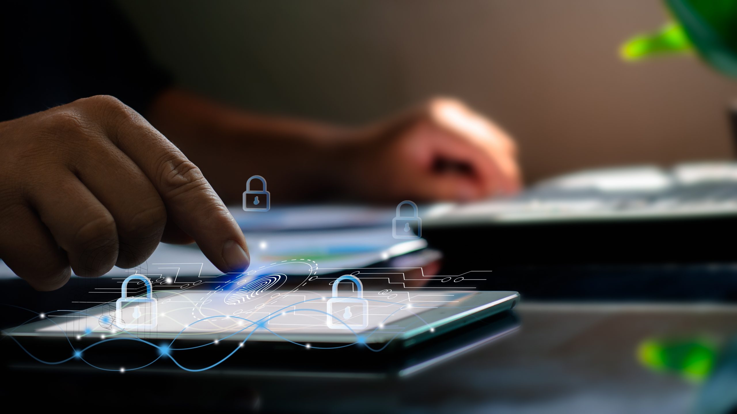 AI safety, man using Ipad with enhanced safety